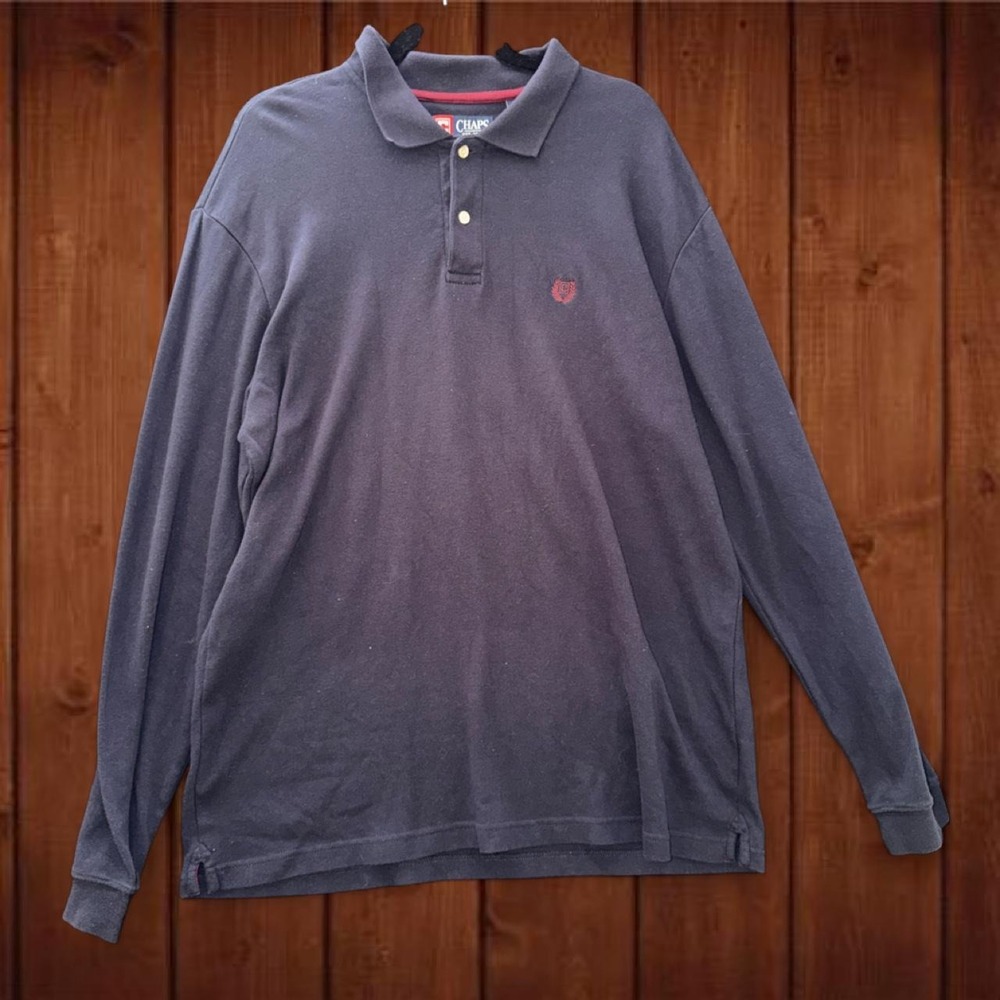 Chaps Men's Long Sleeve Polo Shirt Large Navy Blue Embroidered Logo